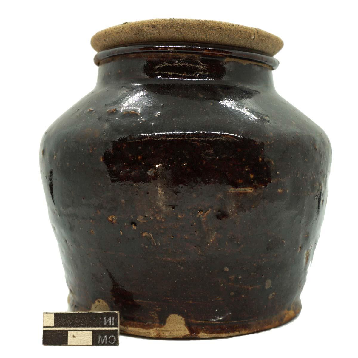 宽口罐，中国棕釉石器，盖.